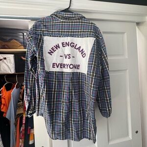 LL Bean Plaid Flannel Shirt - NE vs Everyone Custom Back Patch-Men’s Medium
